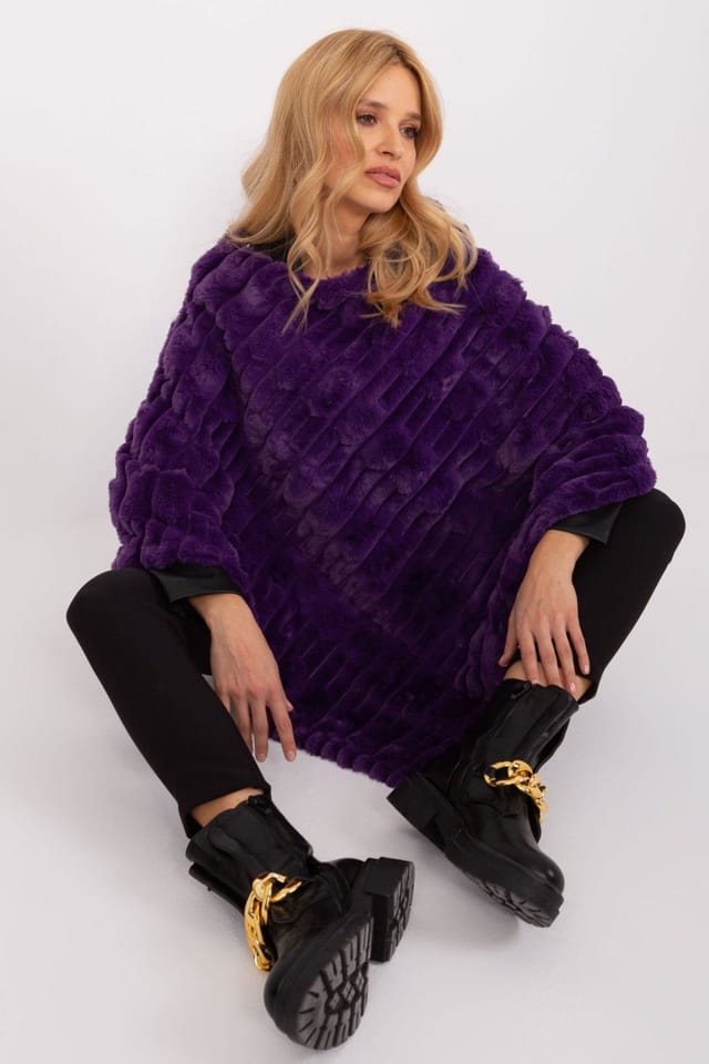 Love Lace Love Lace Women's Textured Lined Polyester Casual Poncho in Violet - 2