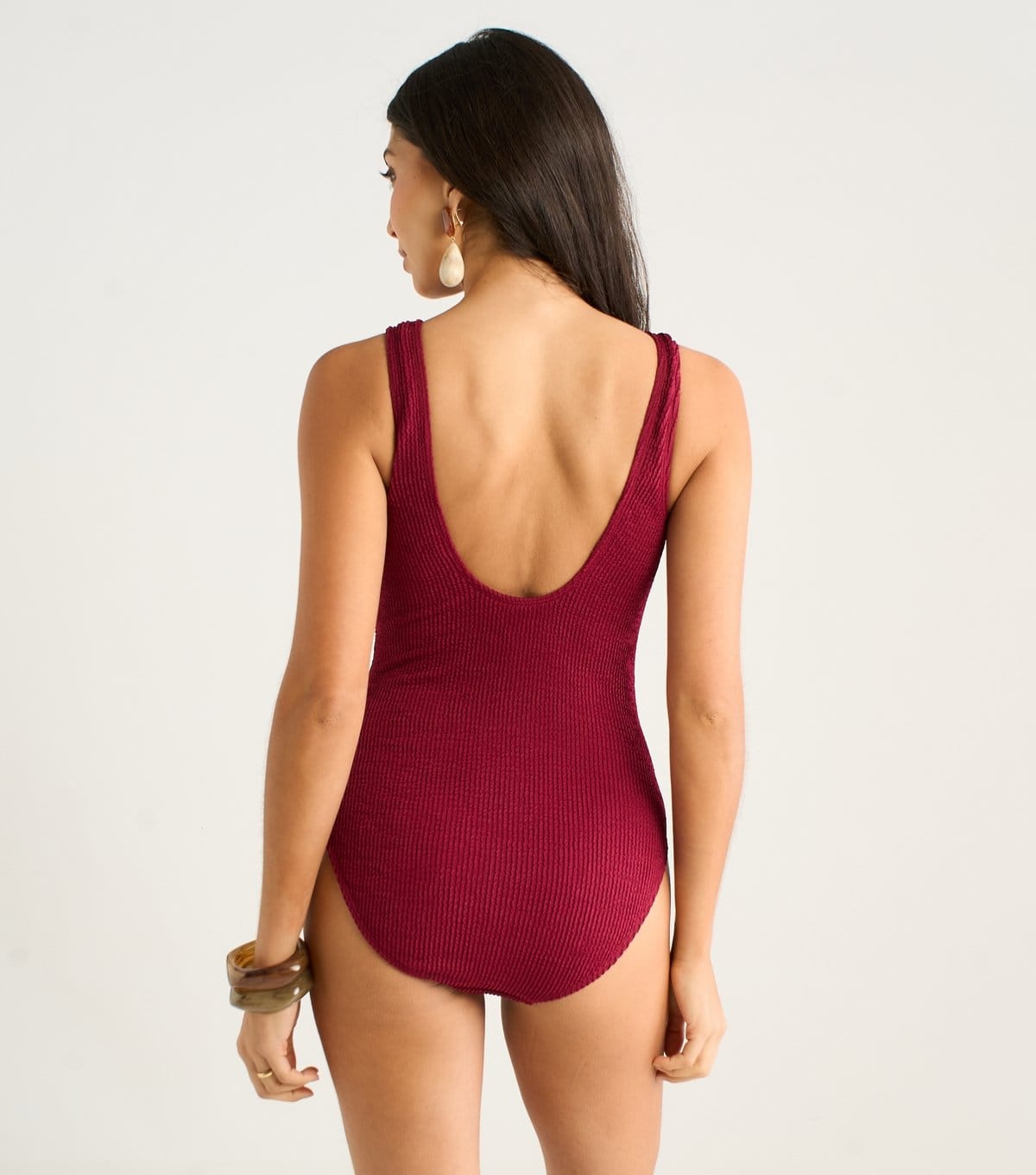 Gini London Women's Dark Burgundy Textured Ring Detail Swimsuit Gini London New Look - 4