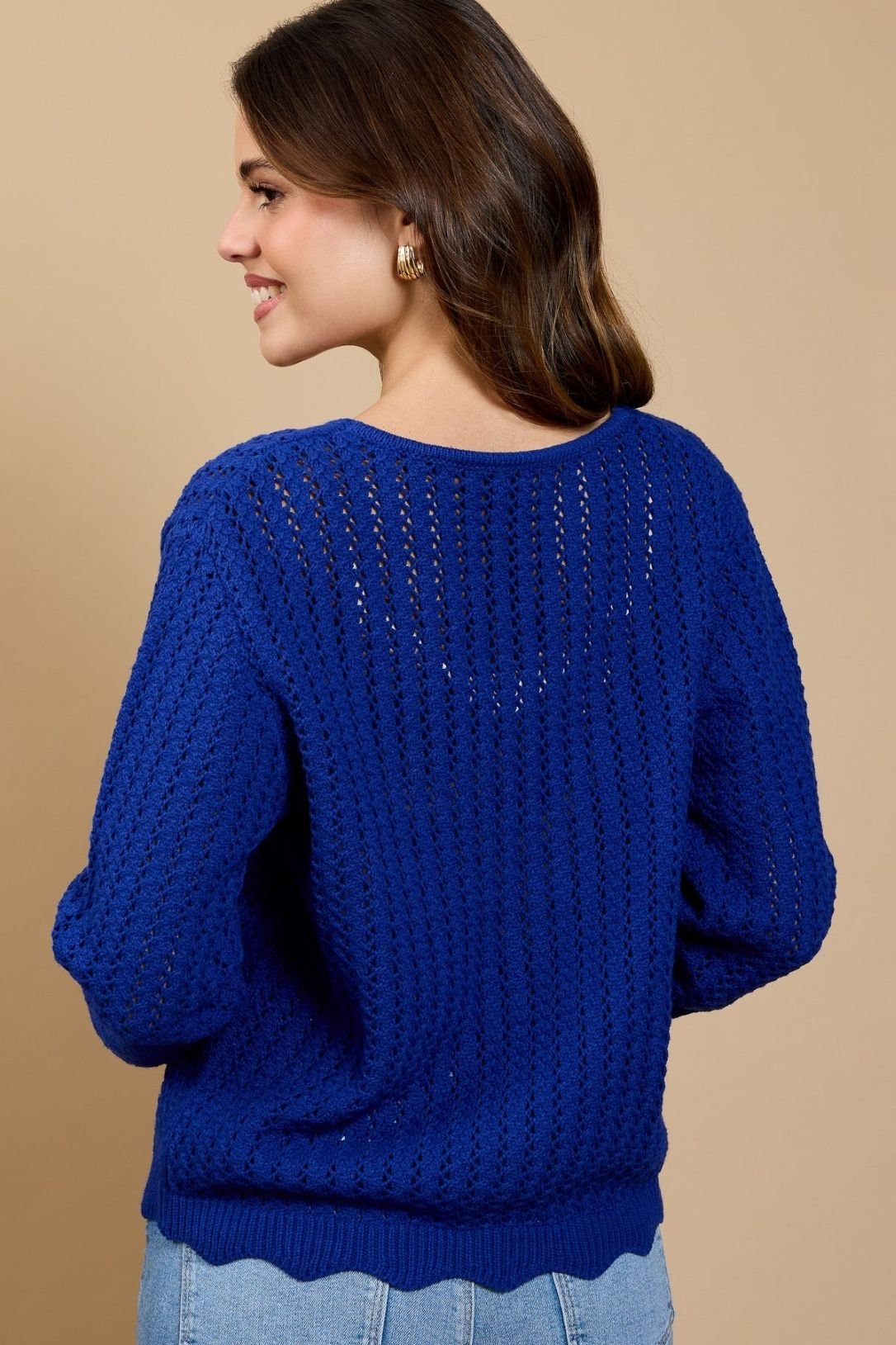 Little Mistress Little Mistress Women's Blue Crochet Rosette Detail Cardigan - 2