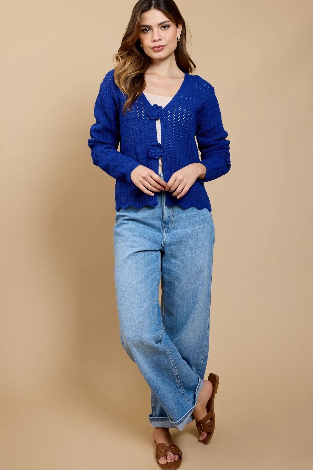 Little Mistress Little Mistress Women's Blue Crochet Rosette Detail Cardigan - 4