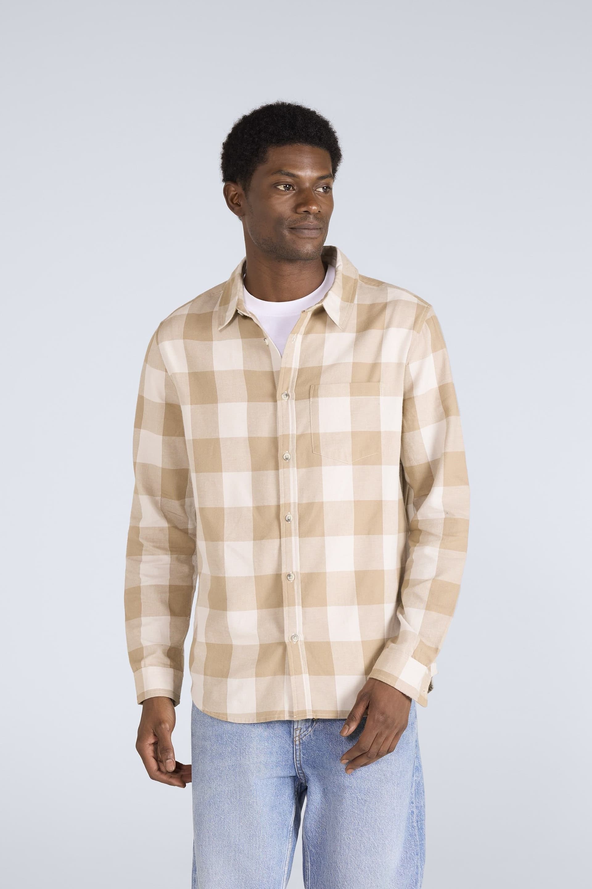 Animal Animal Men's 'Cove' Cotton Check Flannel Shirt Stylish Lightweight Button Down Top in Cream
