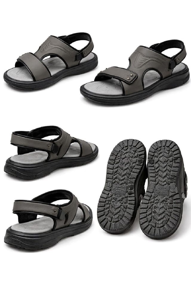 LARANGE LARANGE Men's Grey Black Beach Pool Casual Sport Sandals Slingback Sliders - 2