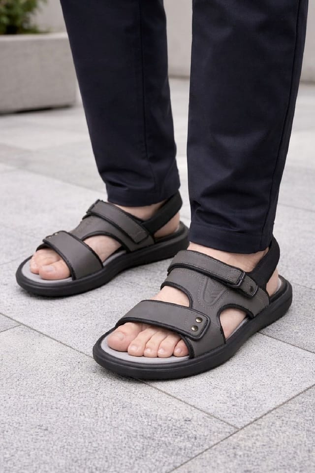 LARANGE LARANGE Men's Grey Black Beach Pool Casual Sport Sandals Slingback Sliders - 3
