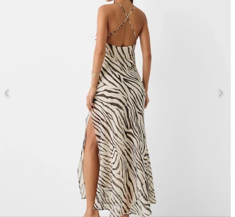 Bershka Bershka Zebra Chiffon Cowl Neck Dress