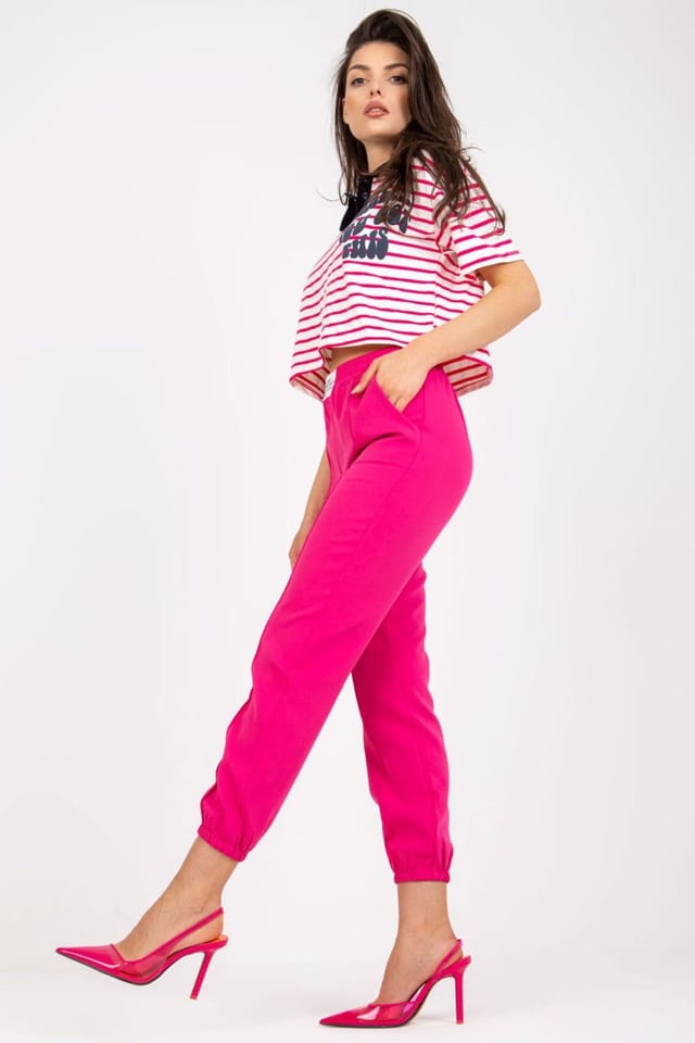 Love Lace Love Lace Women's High Rise Elastic Waist Fabric Pants Pockets in Fuchsia - 2
