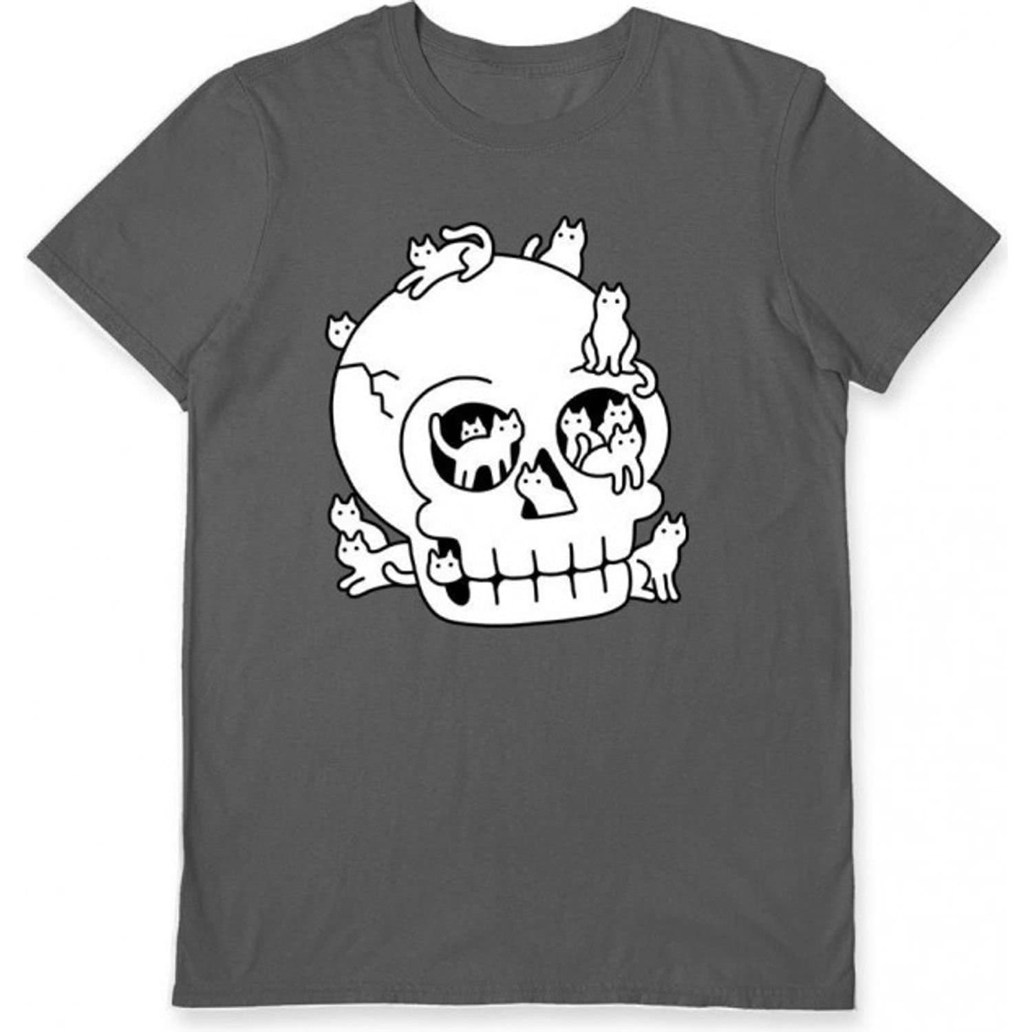 Obinsun Obinsun Men's Skull Full Of Cats T-Shirt in Charcoal