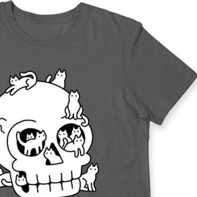 Obinsun Obinsun Men's Skull Full Of Cats T-Shirt in Charcoal - 2