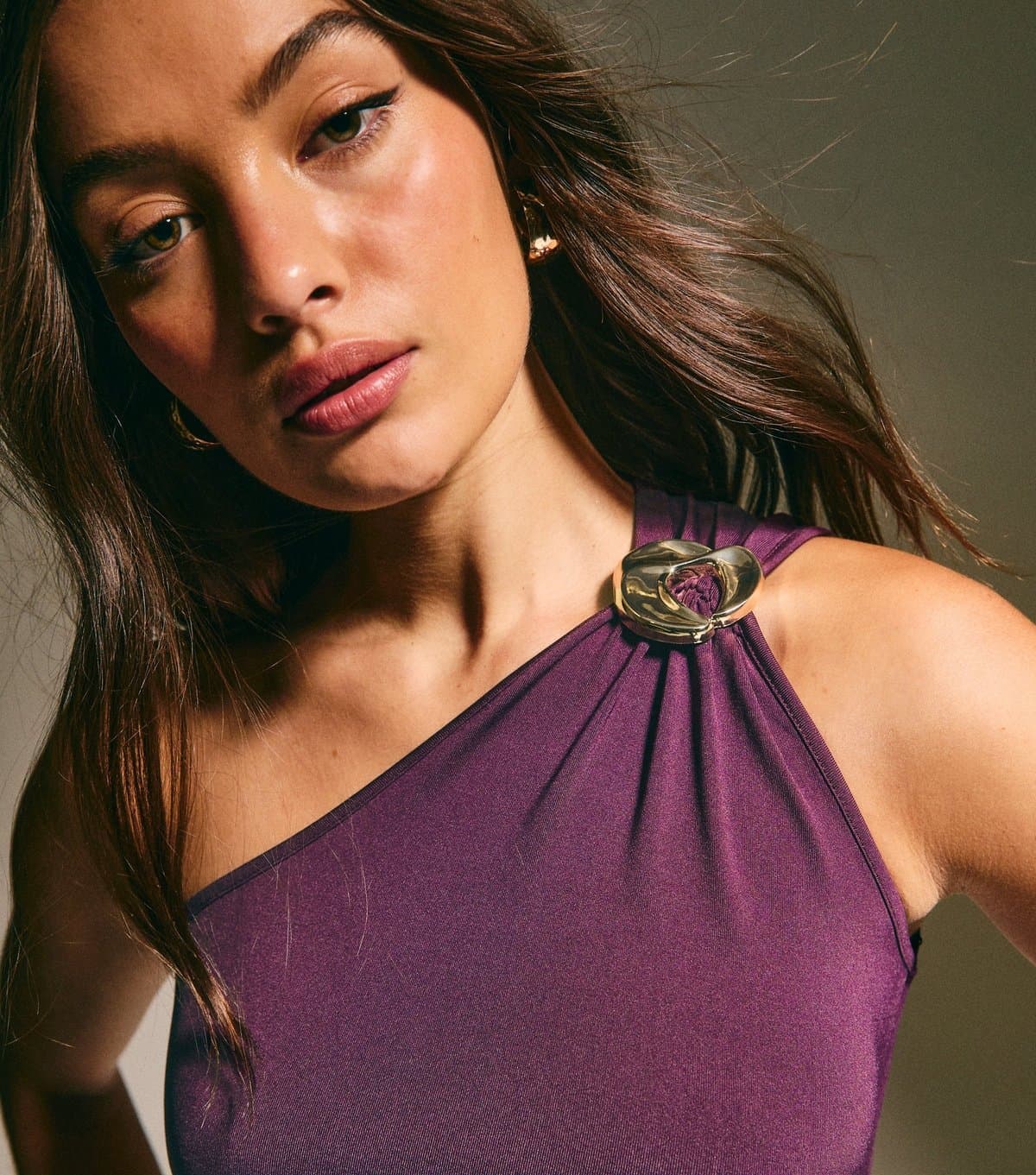 New Look New Look Purple One Shoulder Buckle Detail Top