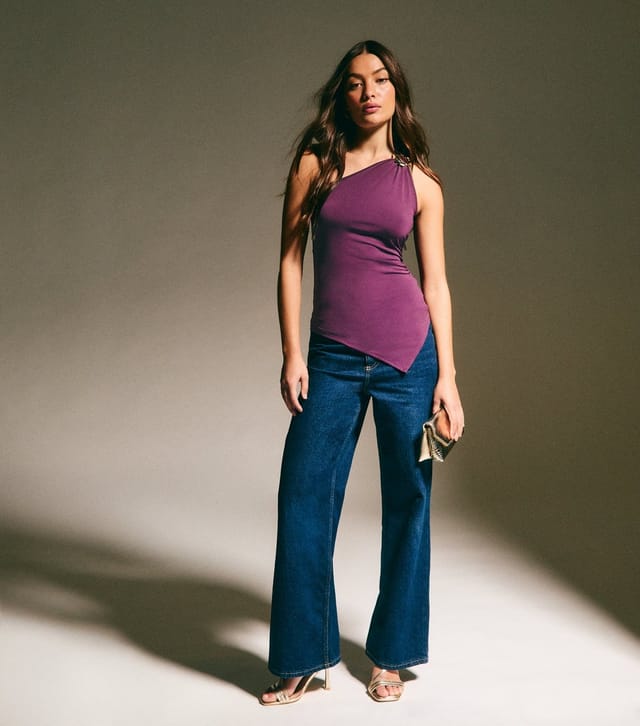 New Look Women's Purple One Shoulder Buckle Detail Top New Look - 2