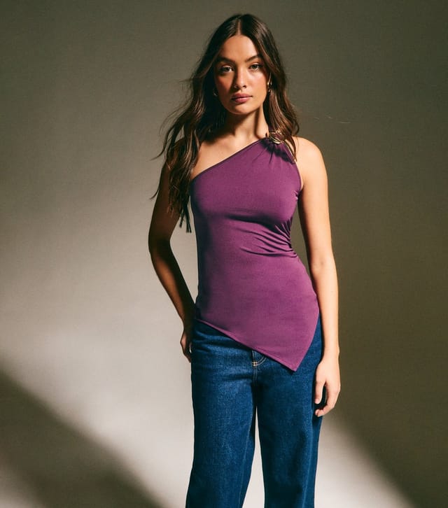 New Look Women's Purple One Shoulder Buckle Detail Top New Look - 3