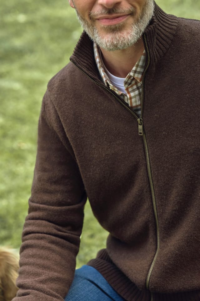 WoolOvers WoolOvers Men's 100% Wool Lincoln Zipper Cardigan in Brown - 2