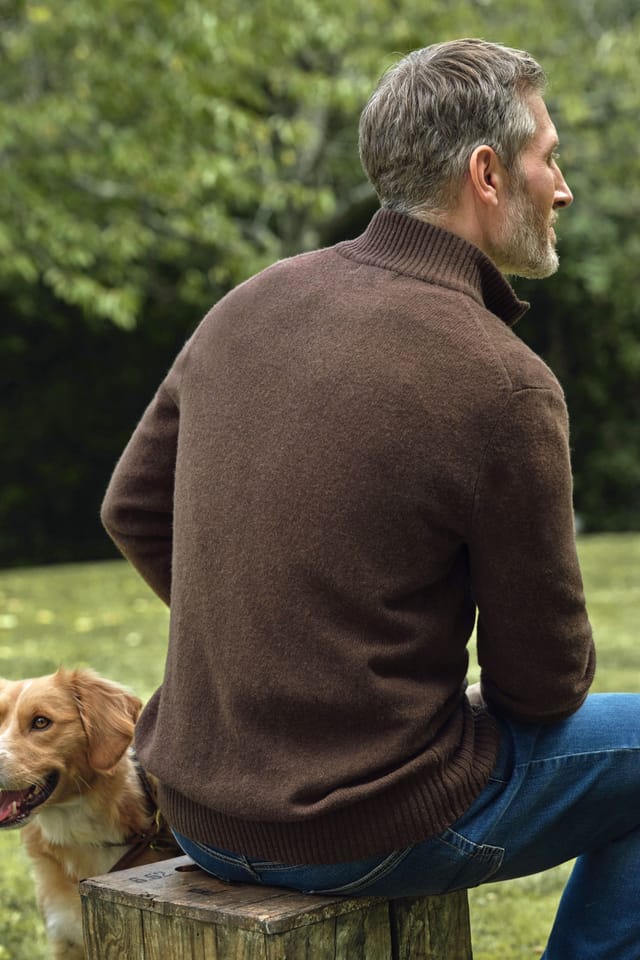 WoolOvers WoolOvers Men's 100% Wool Lincoln Zipper Cardigan in Brown - 3