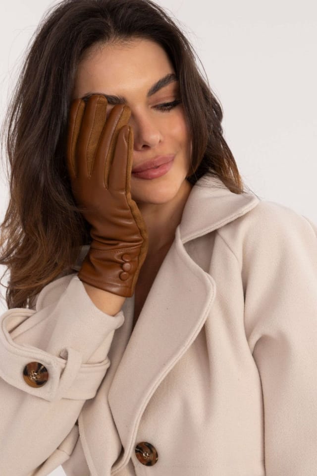 Love Lace Love Lace Women's Elegant Insulated Leather Touchscreen Gloves with Flower in Brown - 2