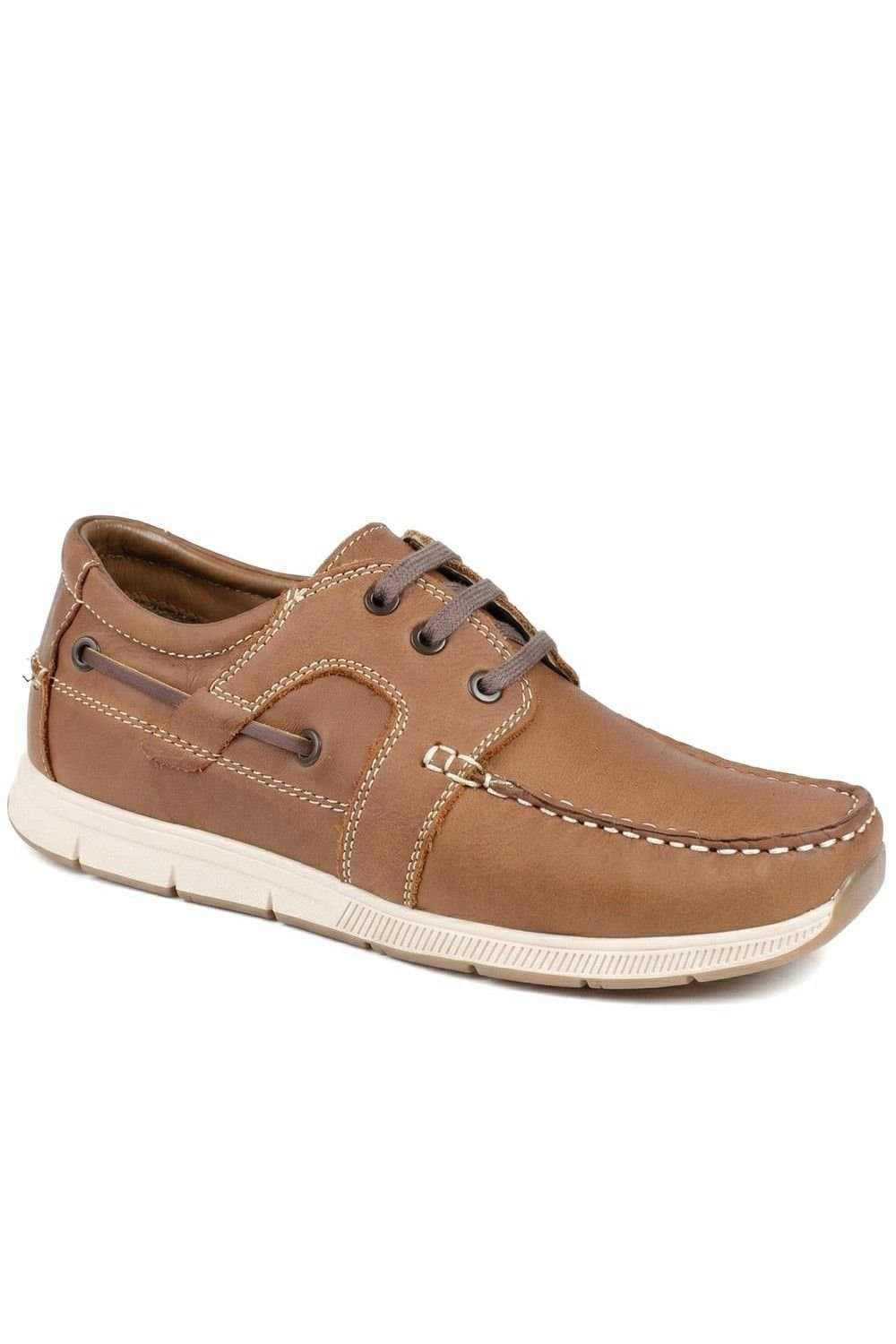 Pavers Pavers Men's Leather Lace Up Boat Shoes in Tan
