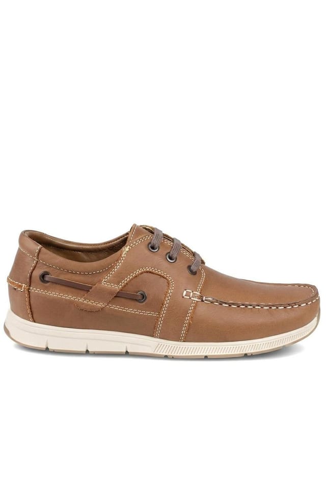 Pavers Pavers Men's Leather Lace Up Boat Shoes in Tan - 2