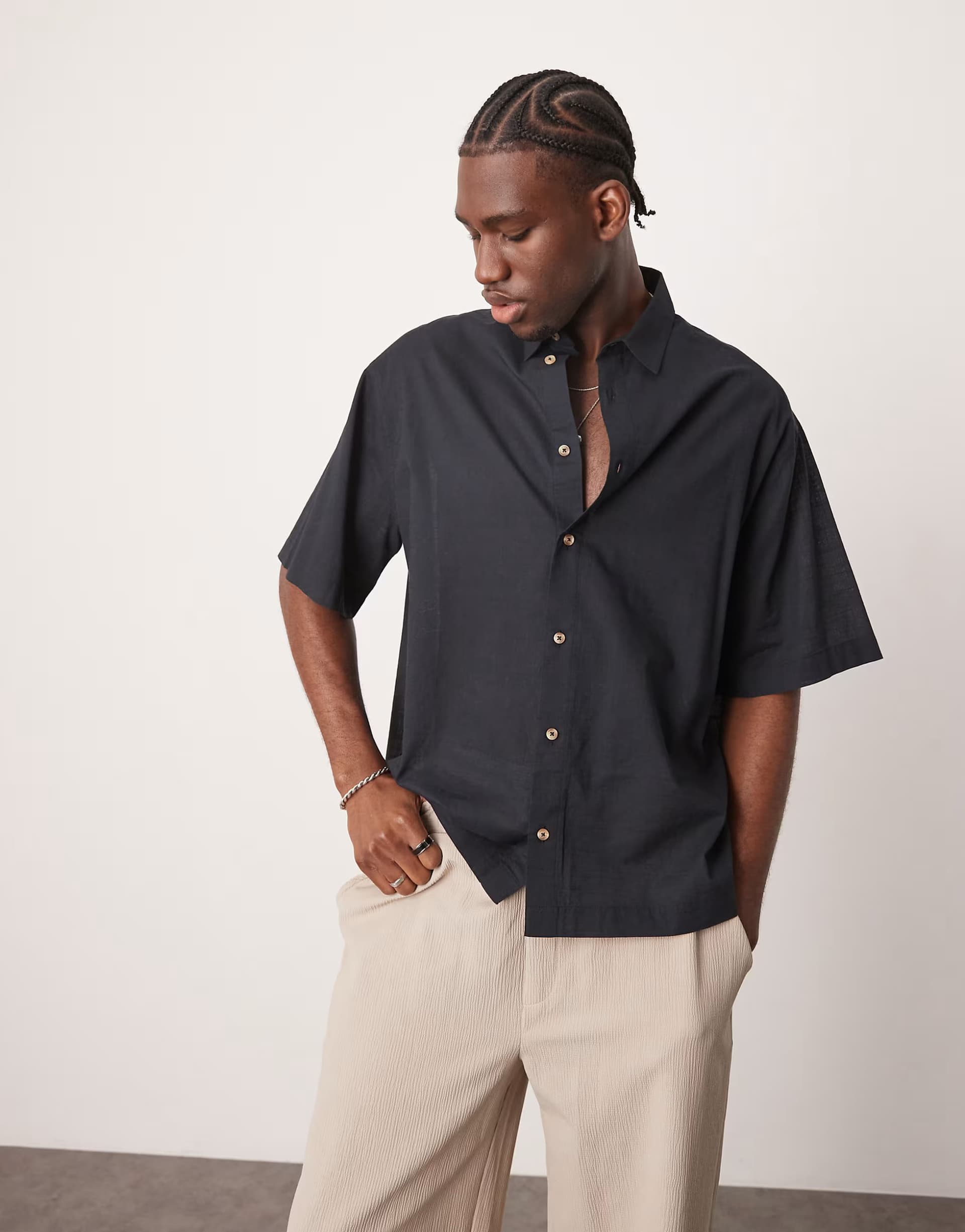 ASOS ASOS DESIGN boxy oversized shirt in linen look in black