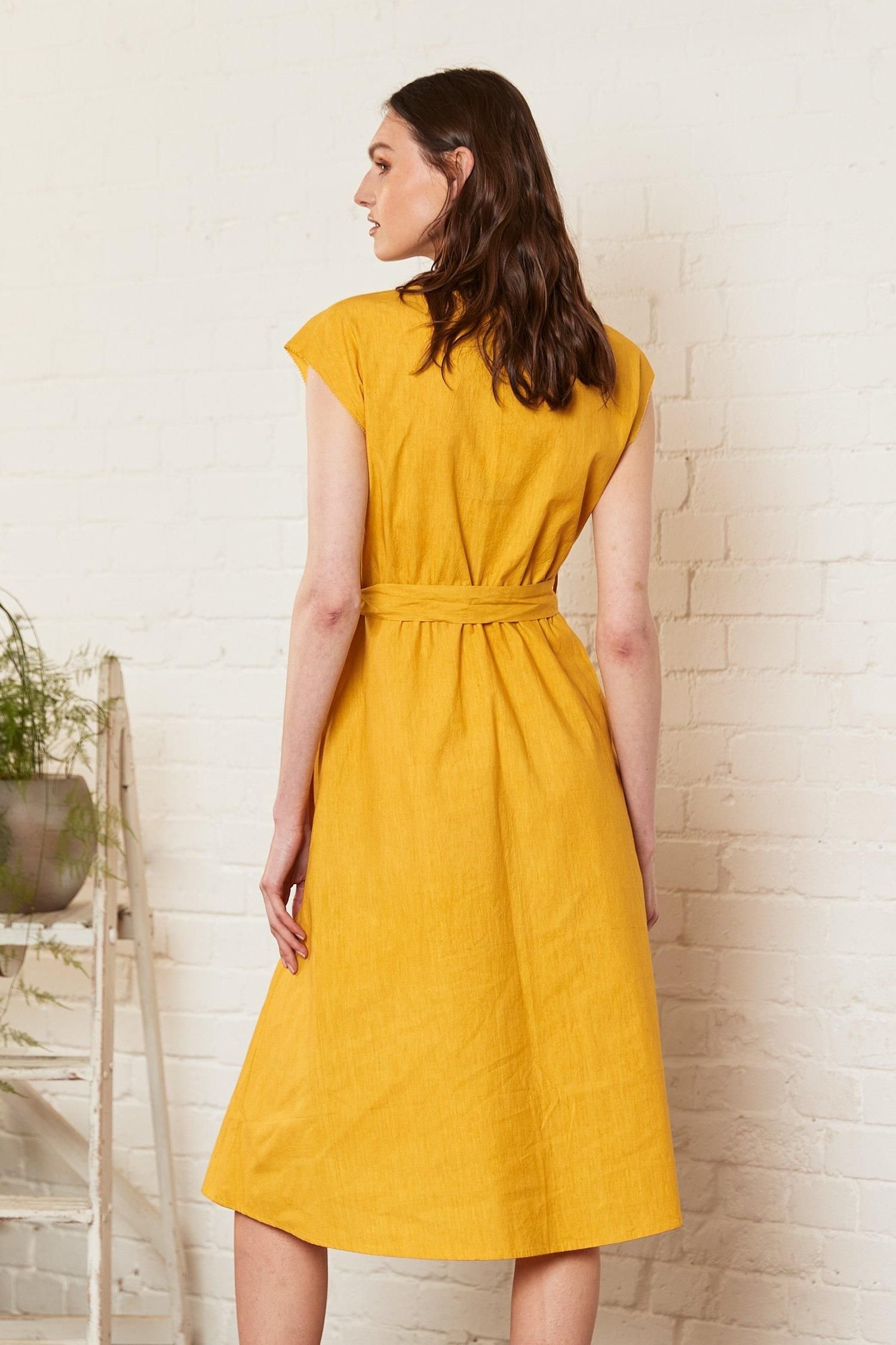 Nomads Clothing Nomads Clothing Women's Cotton Poplin Dress in Mustard - 3