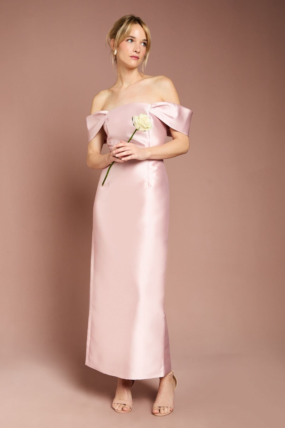Coast Coast Women's Honoured Twill Bardot Column Midi Bridesmaid Dress in Blush