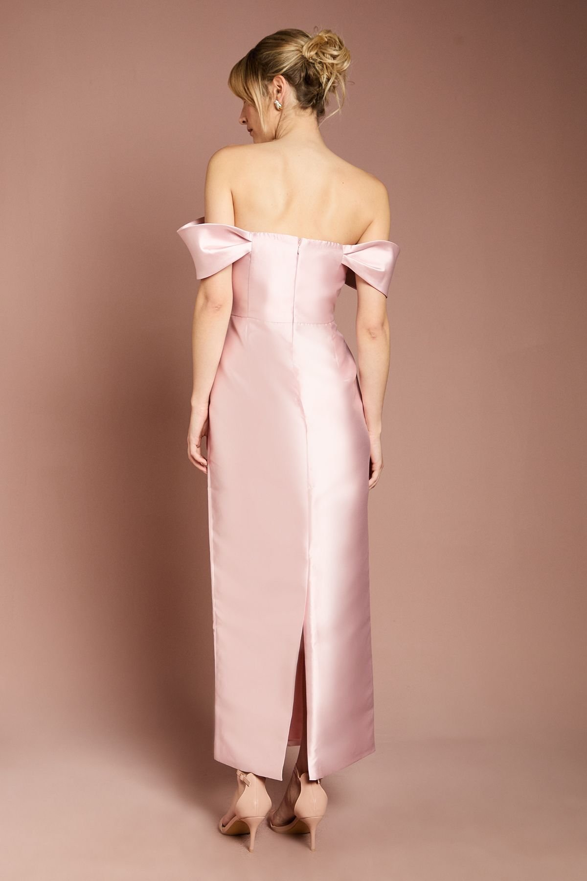 Coast Coast Women's Honoured Twill Bardot Column Midi Bridesmaid Dress in Blush - 3