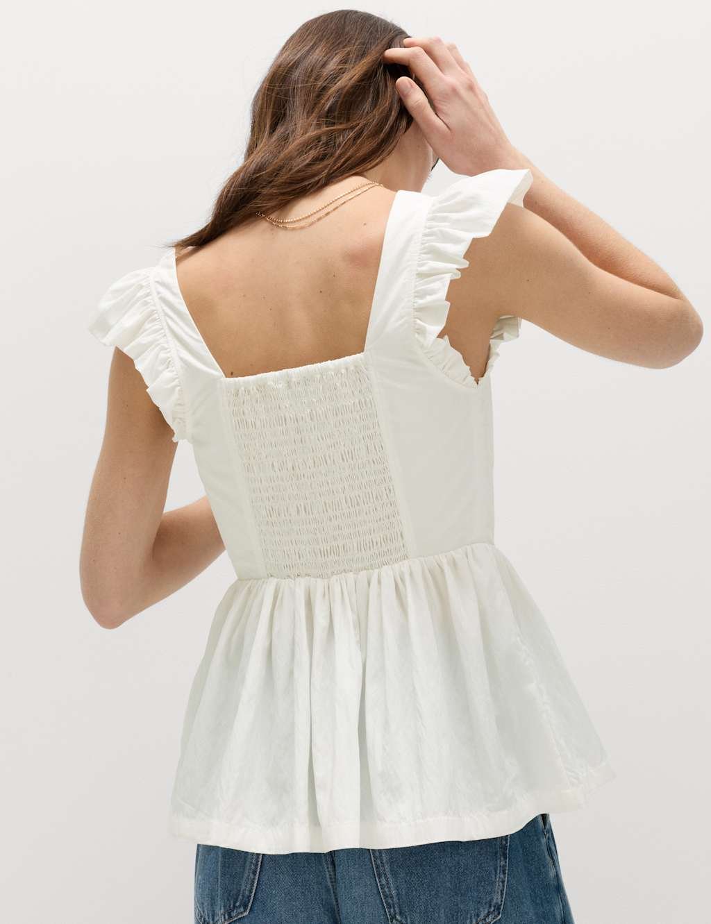 Marks & Spencer M&S Technical Square Neck Peplum Top Soft White - 3