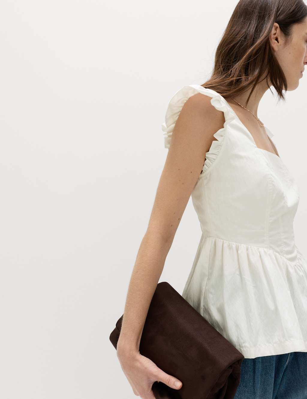 Marks & Spencer M&S Technical Square Neck Peplum Top Soft White - 4