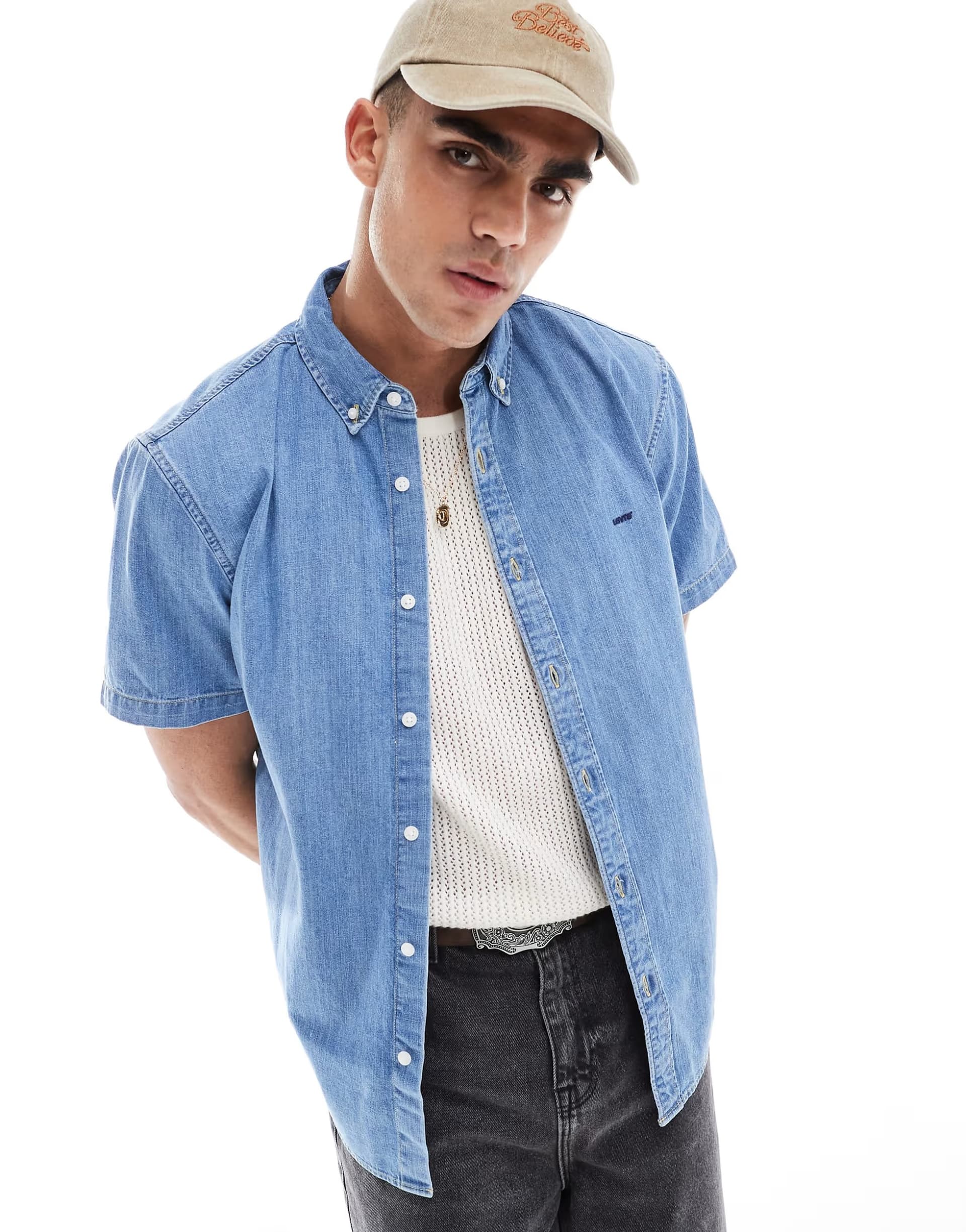 ASOS Levi's authentic logo short sleeve denim shirt in light blue