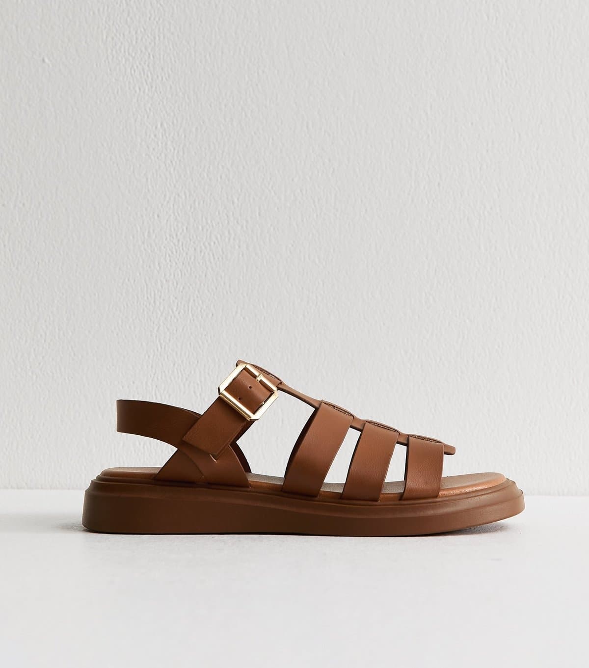 New Look Women's Wide Fit Tan Faux Leather Chunky Gladiator Sandals Vegan New Look