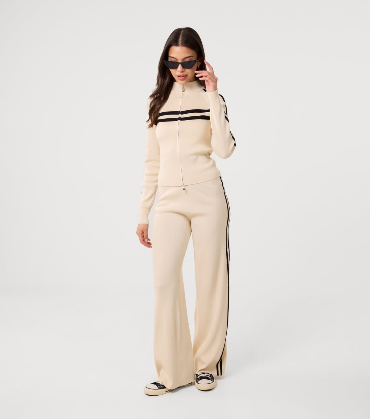 Pink Vanilla Women's Stone Contrast Trim Wide Leg Trousers Pink Vanilla New Look