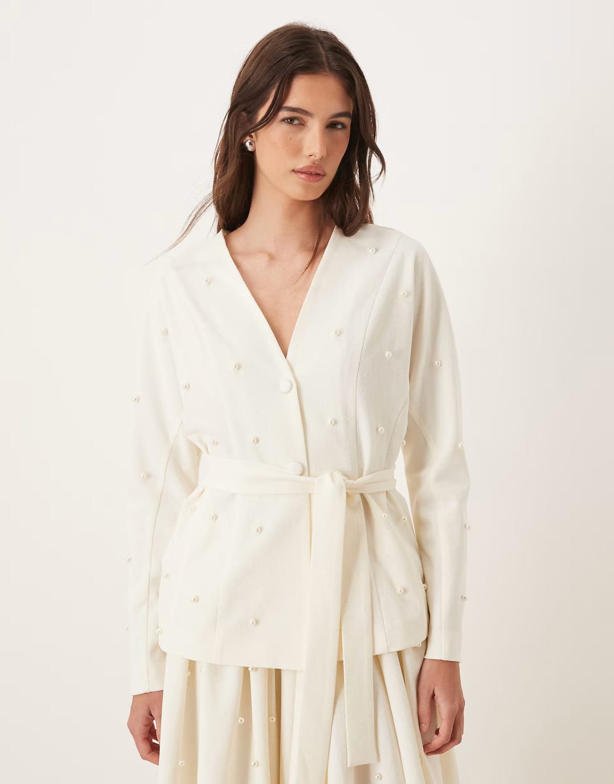 ASOS Dream Sister Jane pearl embellished jacket co-ord in ivory - 1
