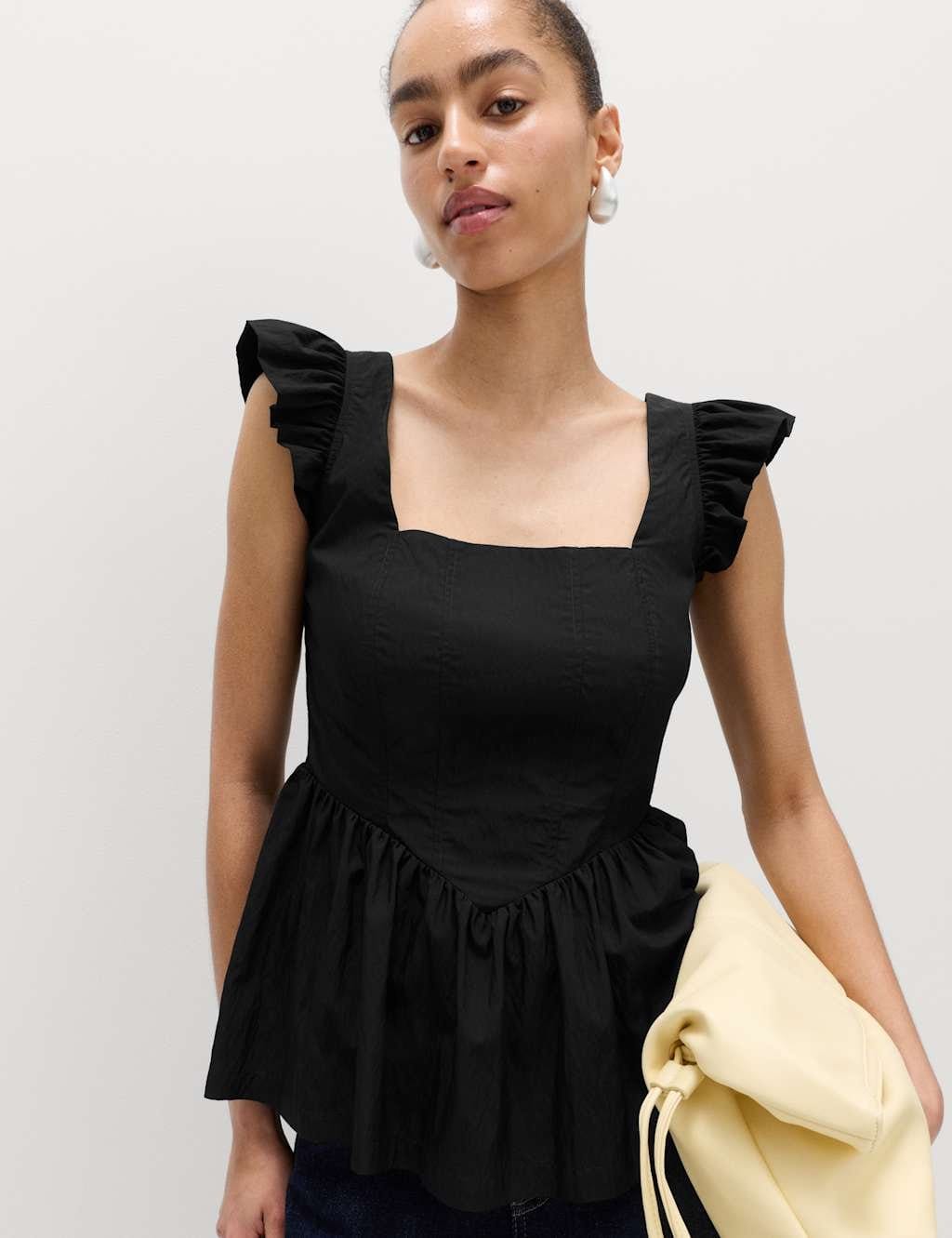 M&S Square Neck Peplum Top Black