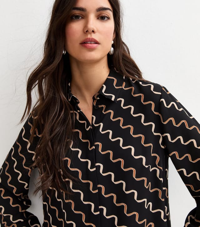 New Look Women's Black and Brown Ribbons Gold Button Shirt New Look - 2