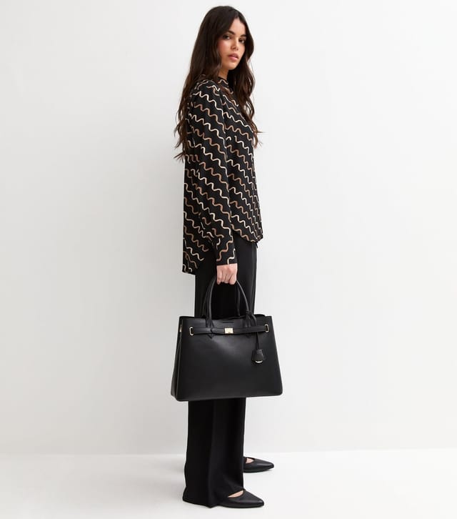 New Look Women's Black and Brown Ribbons Gold Button Shirt New Look - 3