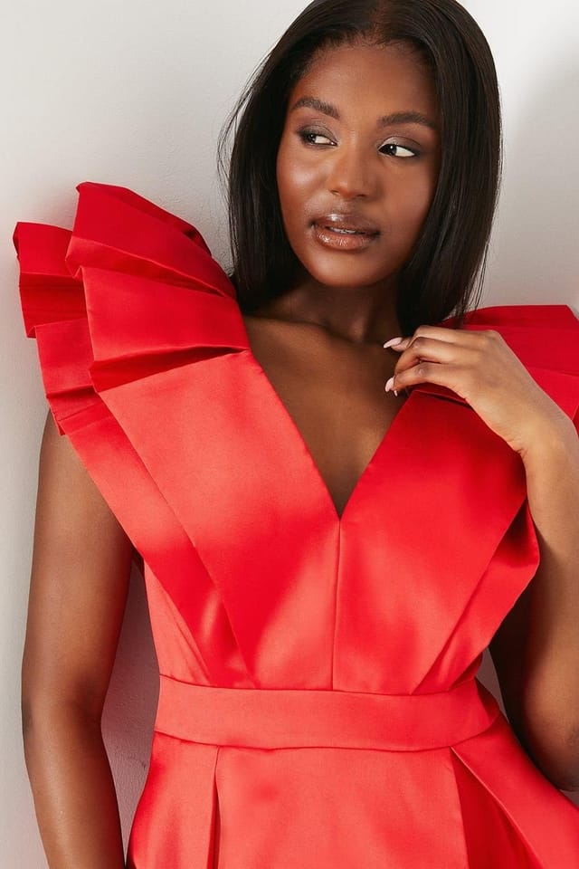 Coast Coast Women's Frill Sleeve V Neck Midi Dress in Red - 2