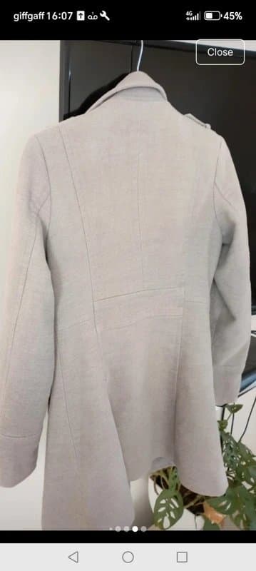 Vintage Dressing Osley size 8 grey beige button front canvas feel funnel neck button military jacket peacoat utility