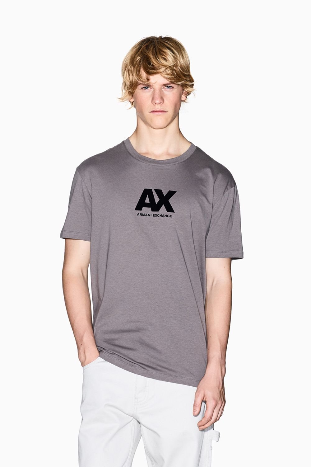 Armani Exchange Armani Exchange Men's Flock Logo T-Shirt Taupe - 3