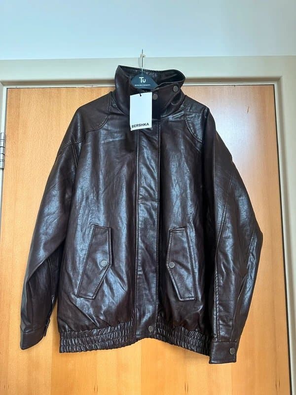 Bershka Bershka Funnel Neck Faux Leather Jacket – Size S (New with Tags) 🤎