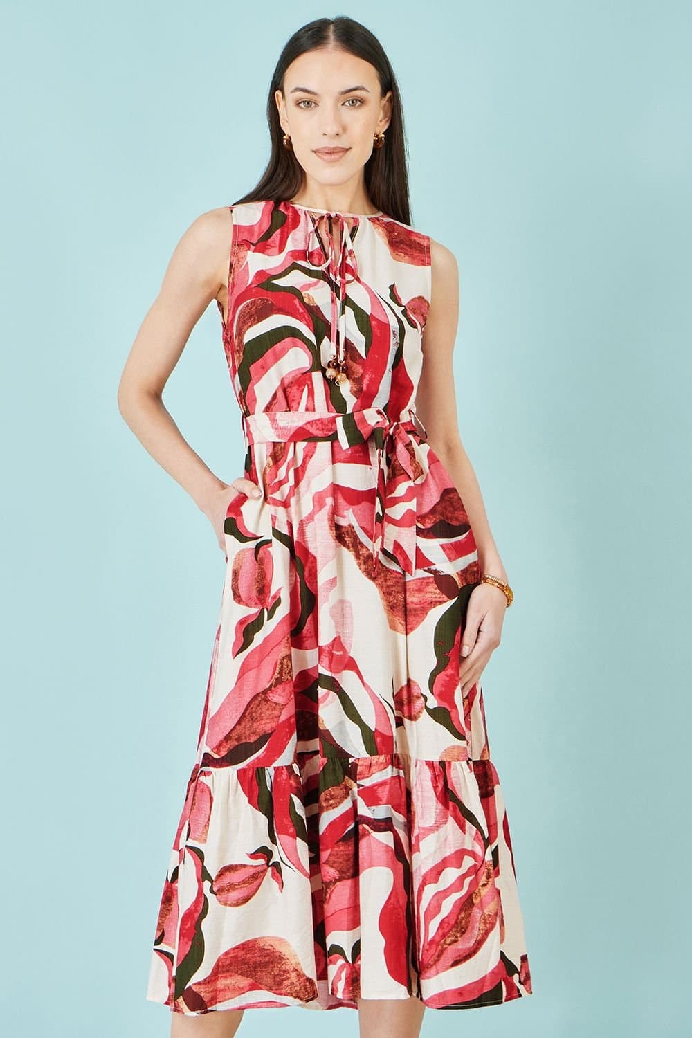 Yumi Yumi Women's Viscose Swirl Print Midi Dress in Pink