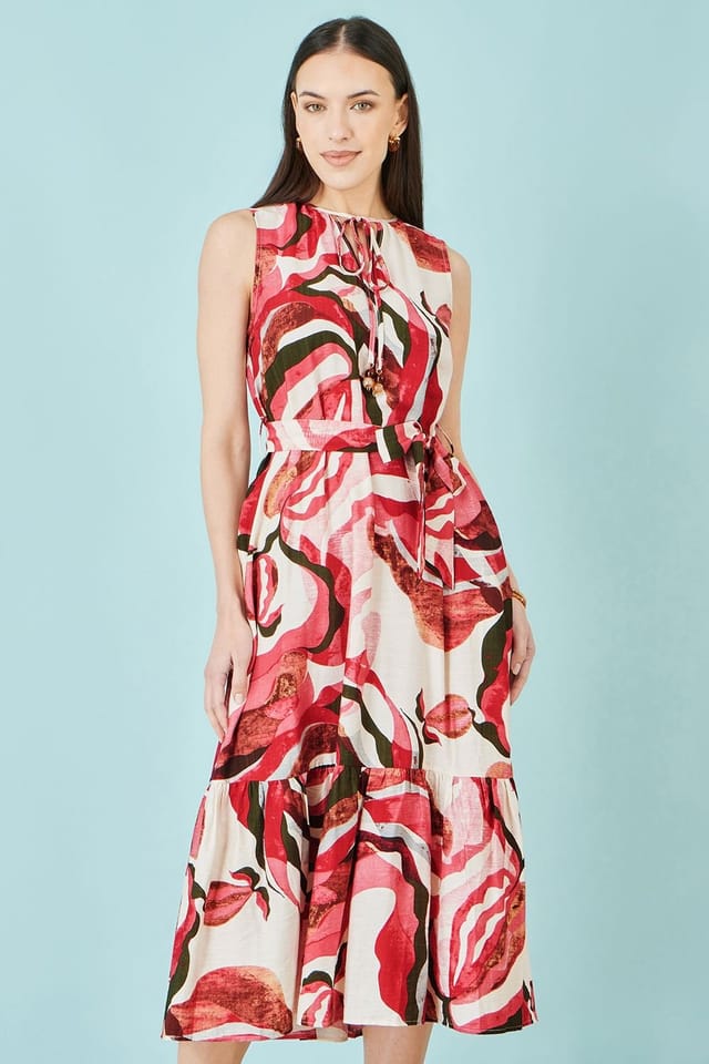 Yumi Yumi Women's Viscose Swirl Print Midi Dress in Pink - 2