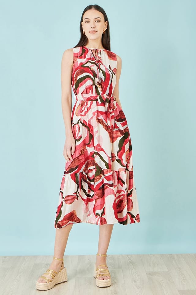 Yumi Yumi Women's Viscose Swirl Print Midi Dress in Pink - 3