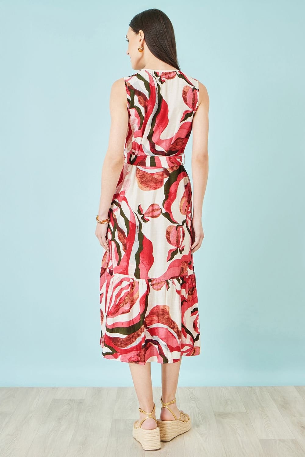 Yumi Yumi Women's Viscose Swirl Print Midi Dress in Pink - 4