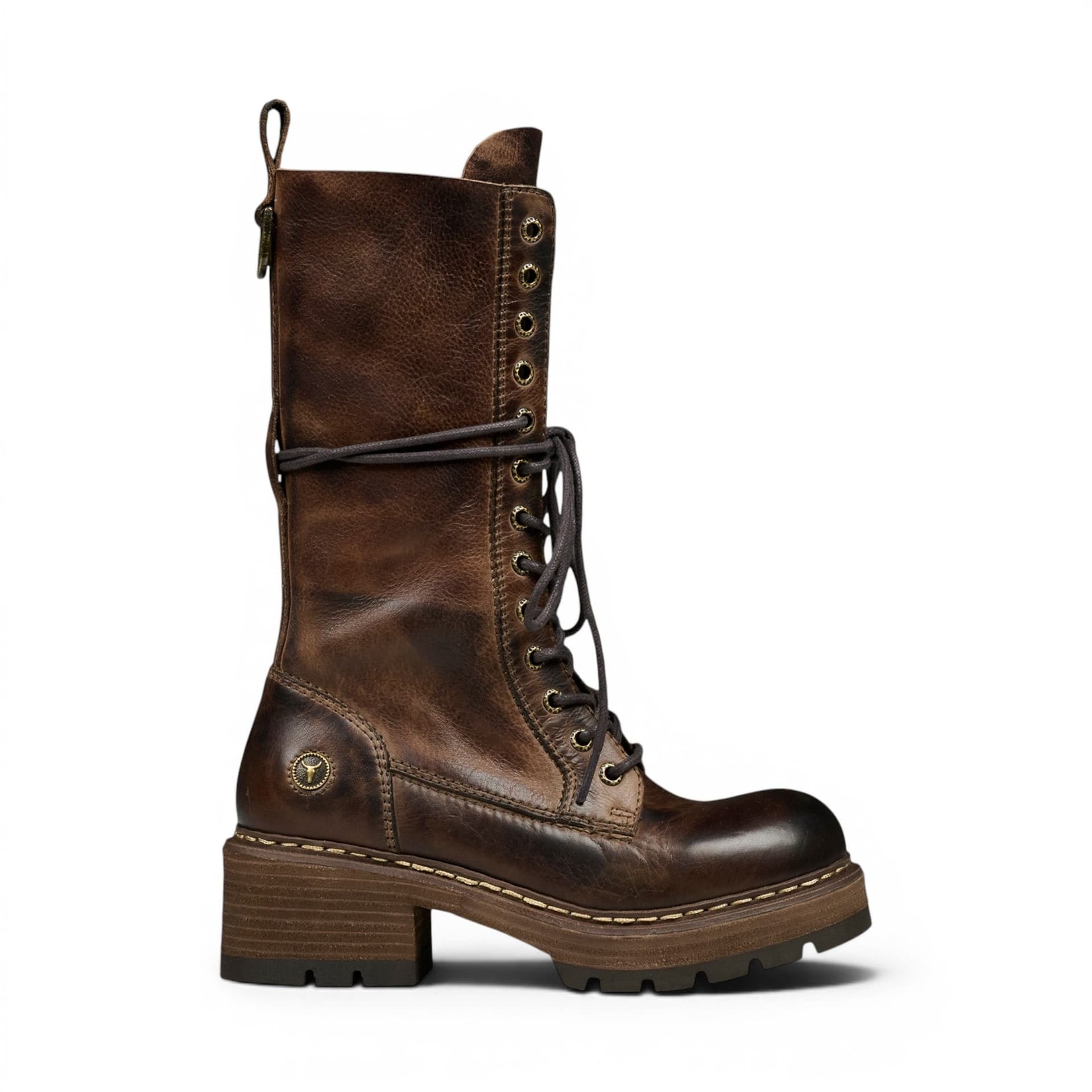 Windsor Smith Windsor Smith Women's Leather Lace-up Long Combat Boots - Roam in Brown