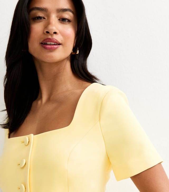 New Look Women's Petite Light Yellow Square Neck Short Sleeve Blazer Top New Look - 3