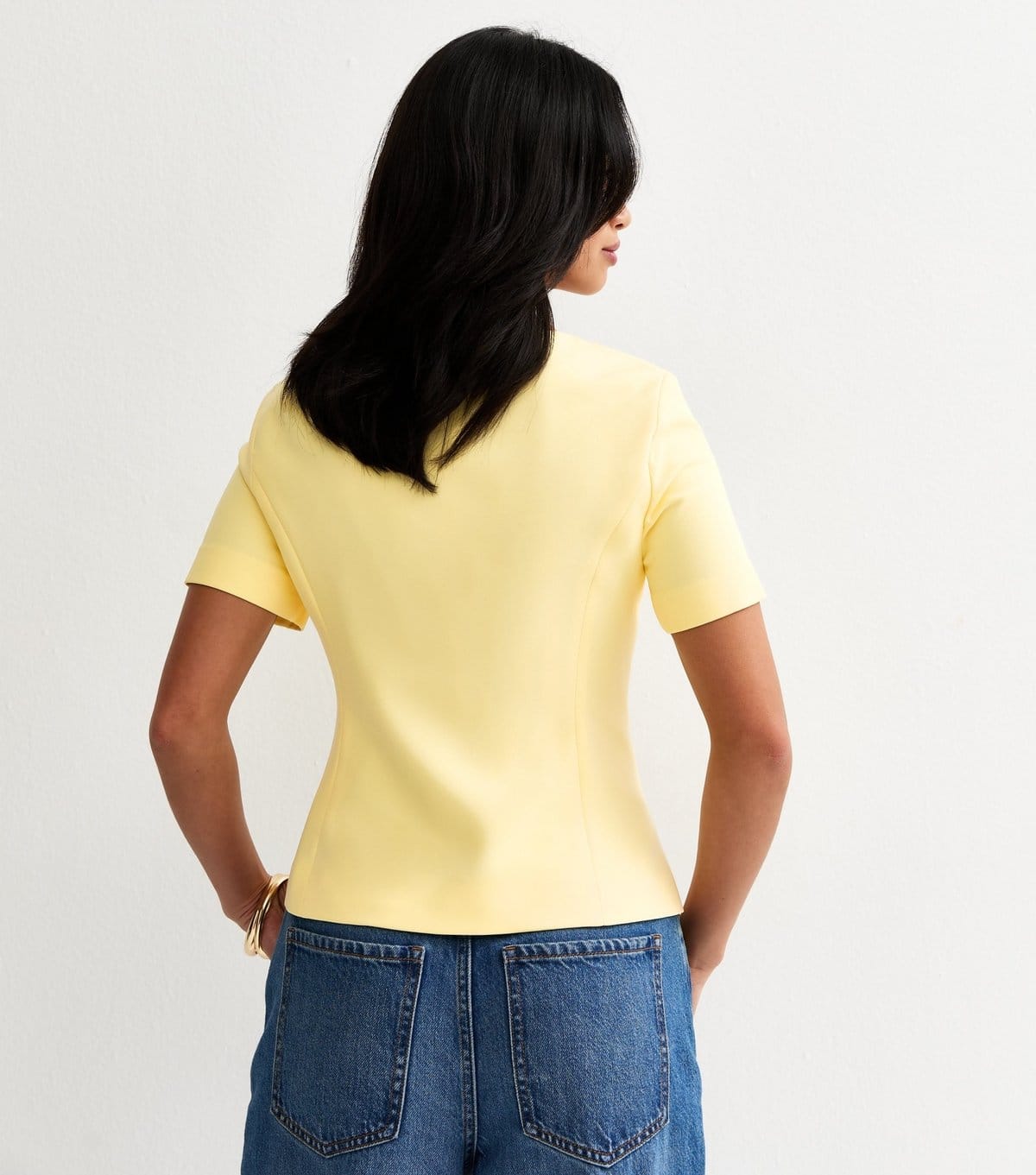 New Look Women's Petite Light Yellow Square Neck Short Sleeve Blazer Top New Look - 4