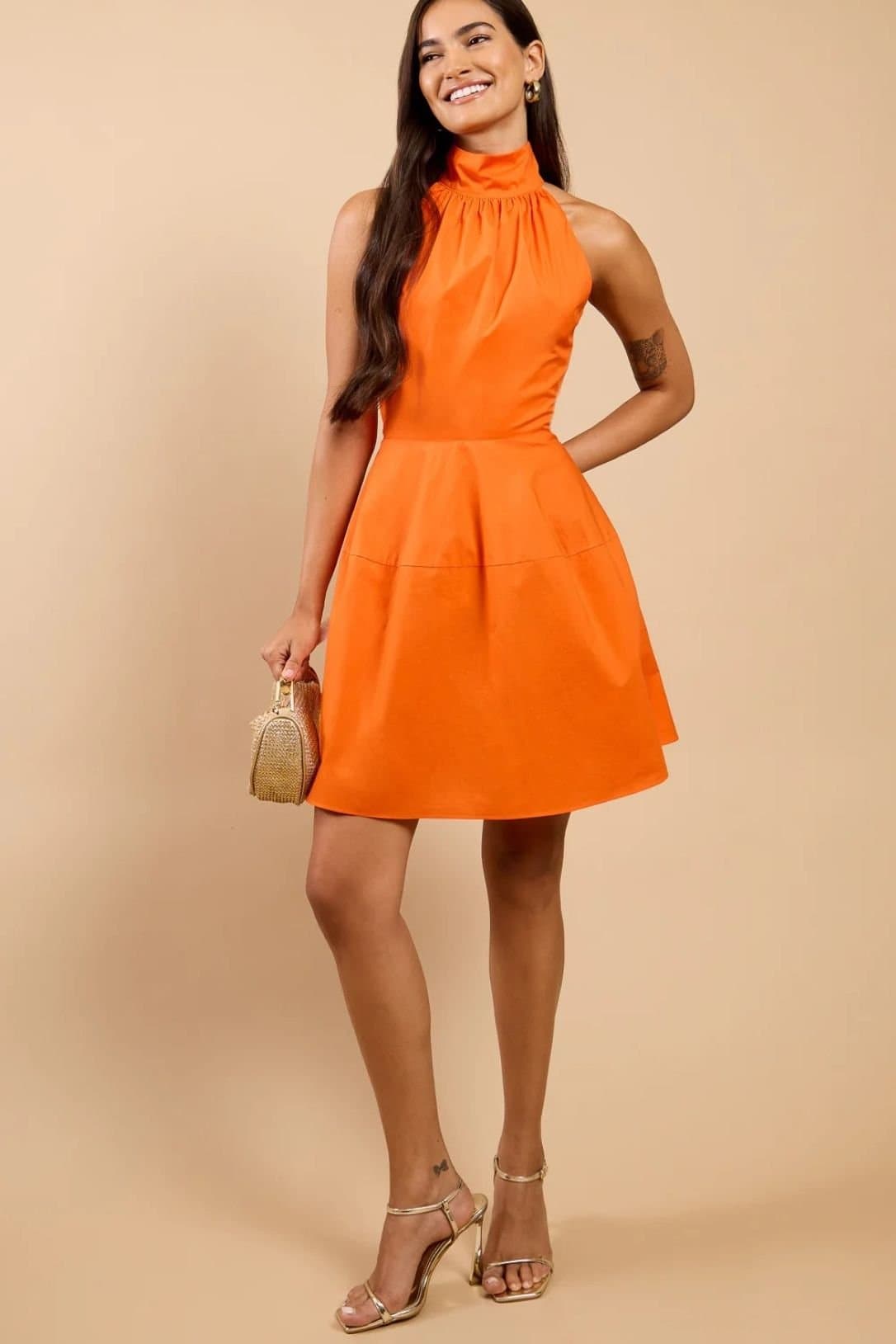 Little Mistress Little Mistress Women's Orange Halterneck Mini Dress