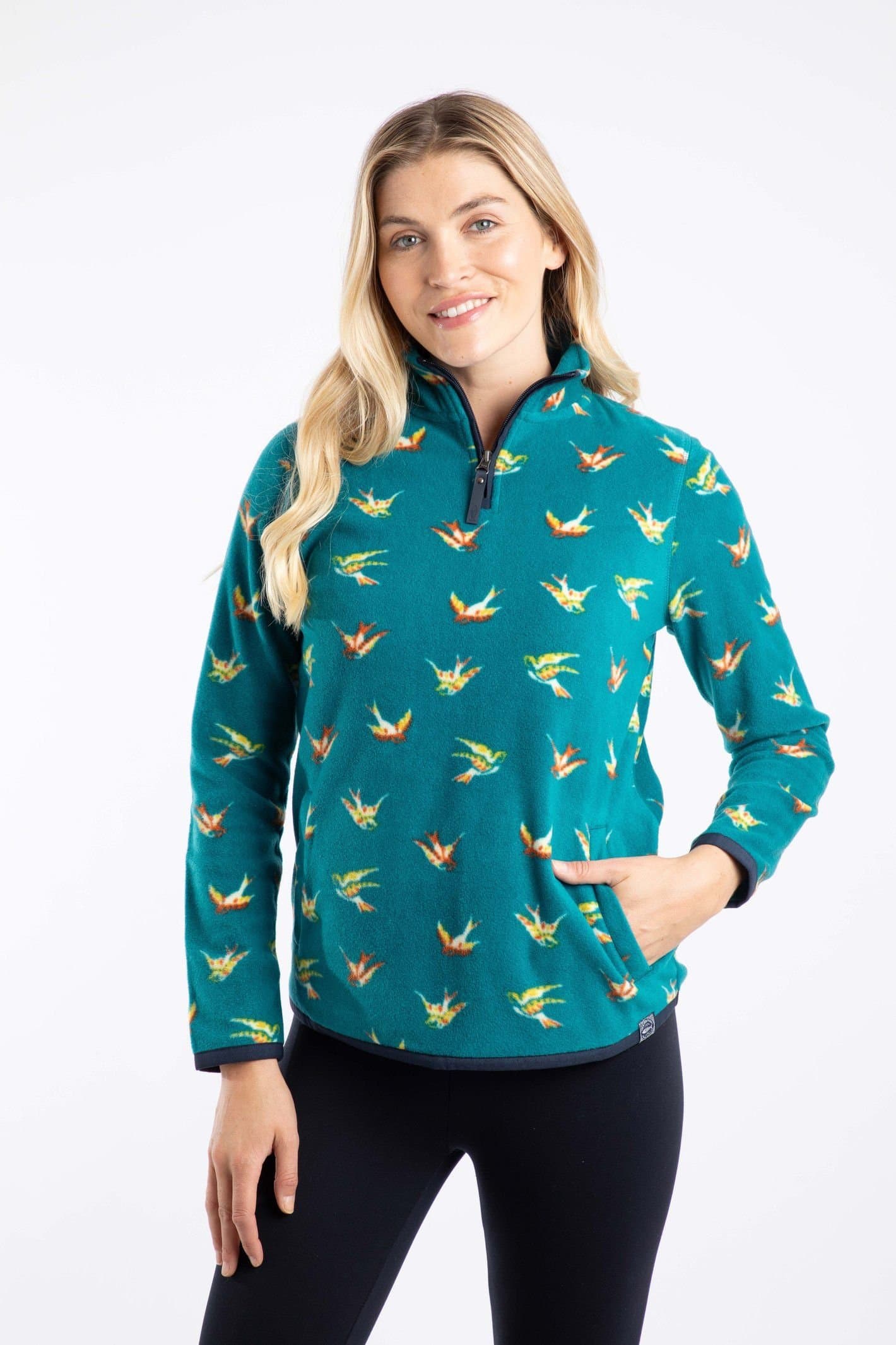 Weird Fish Weird Fish Women's Reena 1/4 Zip Printed Microfleece in Turquoise