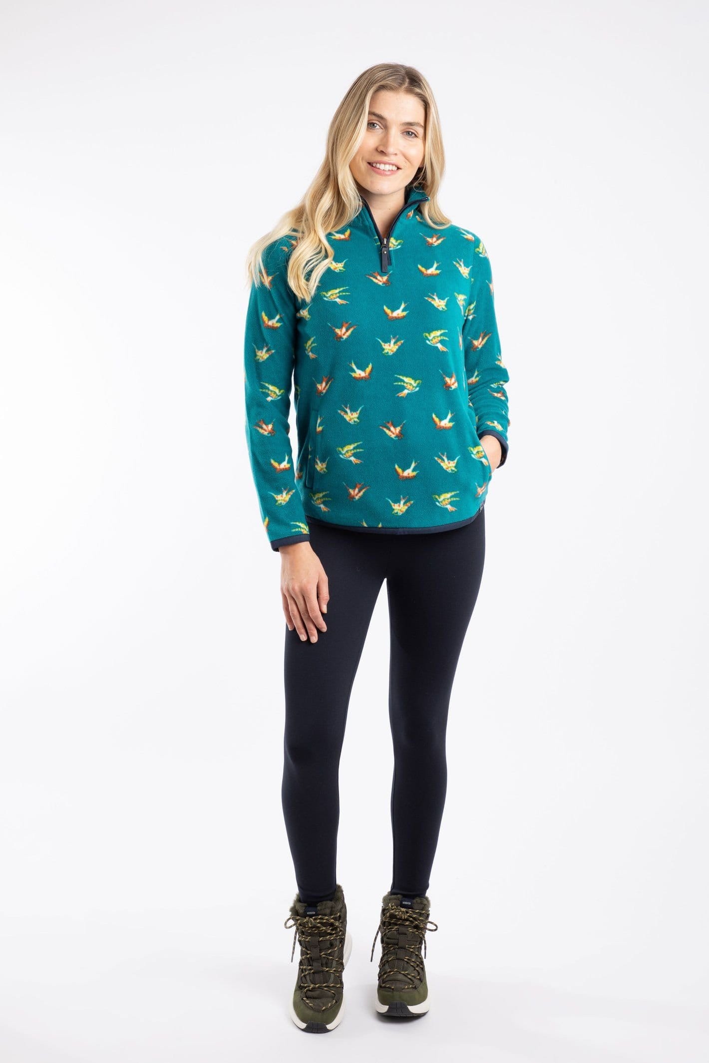 Weird Fish Weird Fish Women's Reena 1/4 Zip Printed Microfleece in Turquoise - 4