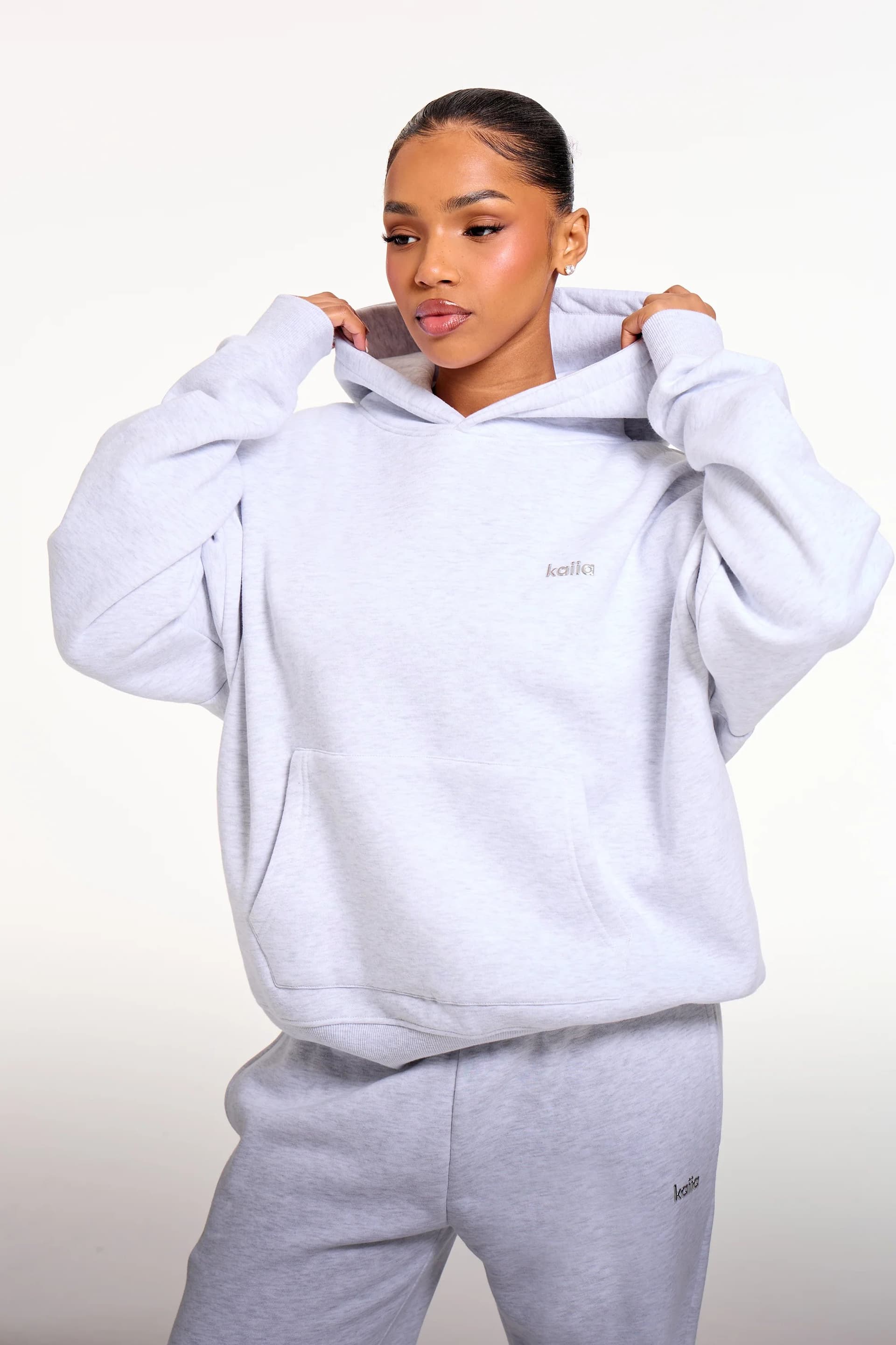 Kaiia Kaiia Chrome Logo Oversized Hoodie Grey Melange