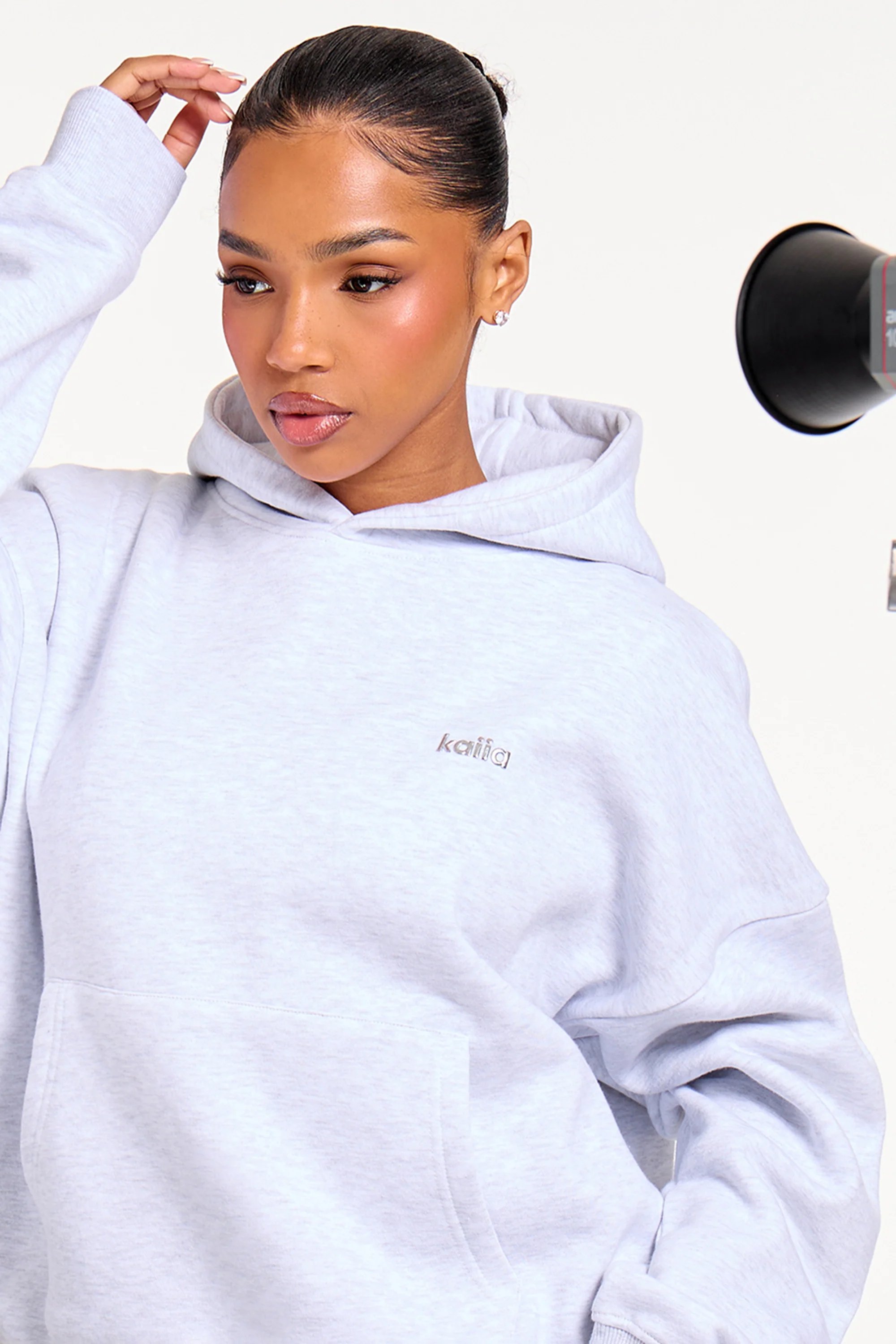 Kaiia Kaiia Chrome Logo Oversized Hoodie Grey Melange - 2
