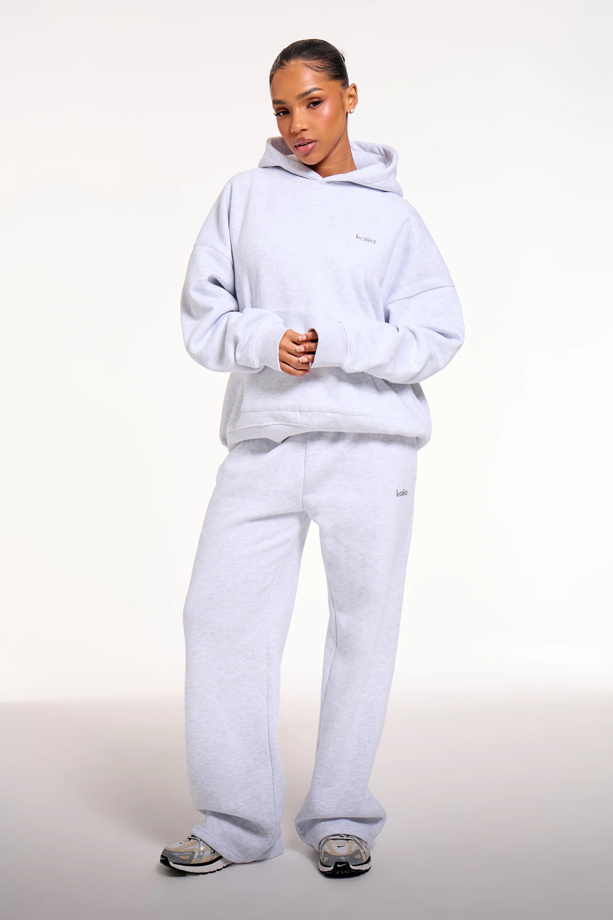 Kaiia Kaiia Chrome Logo Oversized Hoodie Grey Melange - 3