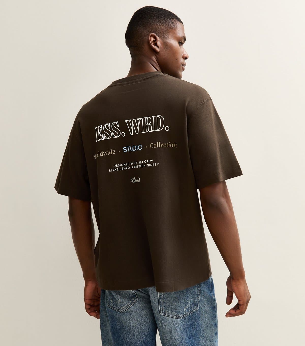 jack & jones Men's Dark Brown Ess Wrd Print T-Shirt Jack & Jones New Look